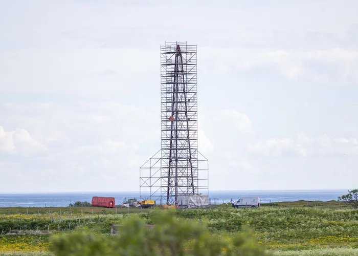 The airship mast seen from a distance, with the Varangerfjord behind