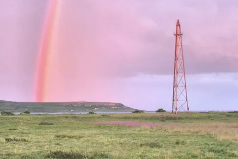 Rainbow over the airship mast on Vadsøya