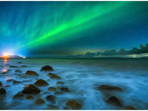 Northern lights over the Varangerfjord and Vadsøya